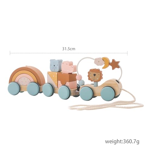 Wooden Train Toys Set Wooden Stacking Train for Toddler Animal Train Toy Montessori Toys for 1 2 3 Boy Girl Christmas Birthday Gift