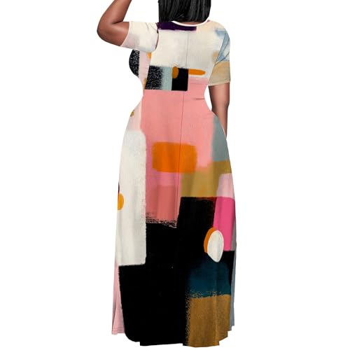 Image of PinkPatty Plus Size Dress for Women Casual Crew Neck Short Sleeve Maxi Dress Oversized Summer Beach Dresses with Pockets