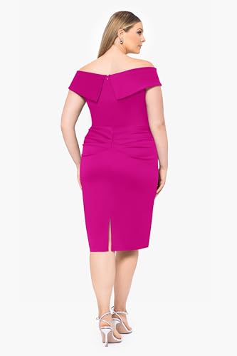 Image of Xscape Women's Bodycon Midi Off-The-Shoulder Ruffle Dress with Center Back Zipper, Petite & Plus Size