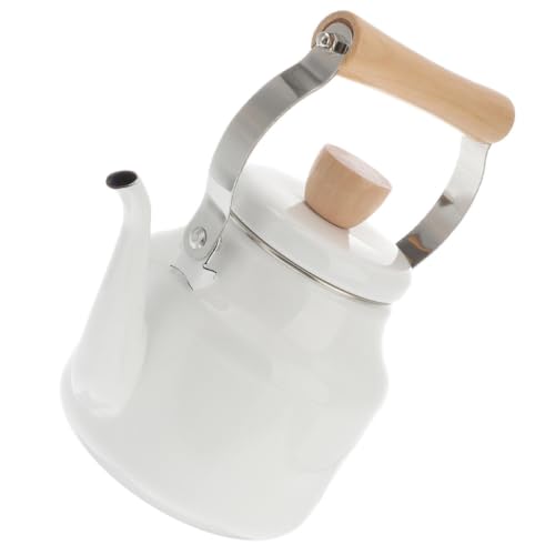 Théière en émail blanche durable de 1,8l et poignée bois au design épuré - 2
