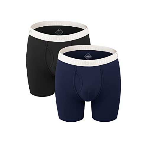 Boxer en bambou respirant avec pochette douce pour homme avec jambes longues, Lot de 2 : noir/bleu marine, XXXL Cover
