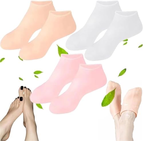 保湿フットマスク 角質除去シリコンソックス ビーチ保護ソックス、フットケアシリコンソックス、ジェル/アロエベラSPA修復ソックス、乾燥してひび割れた女性用シリコン保湿ソックス足(3 Pcs)