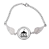 回転木馬の遊園地の黒いシルエット ブレスレットリストバンド天使の翼ブレスレット
