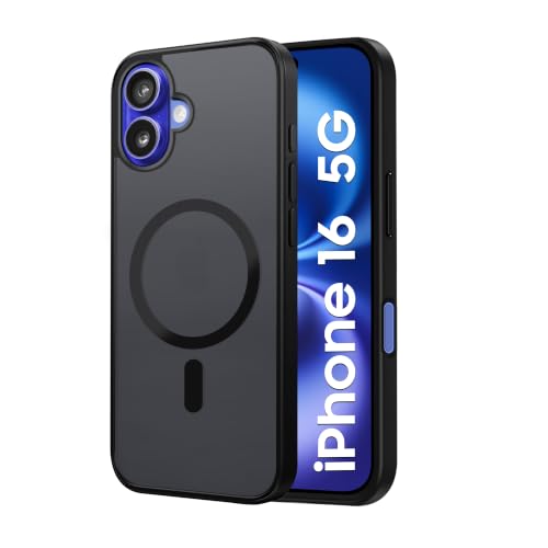 Image of CEDO Magnetic Cover for iPhone 16 | Compatible with MagSafe Wireless Charging | Matte Black Case Designed with Magnetic Lock Shockproof Edge Protection Backcover (Translucent Black)