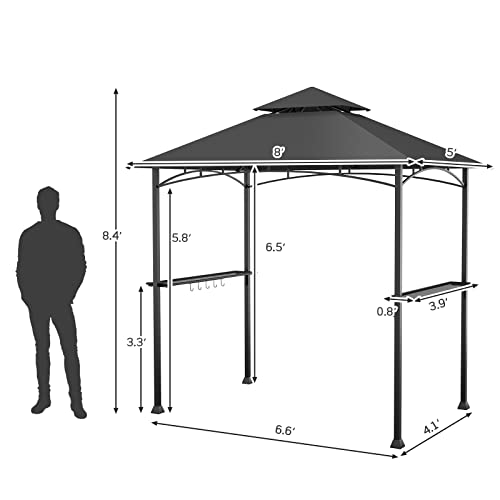 Tangkula 8X5 Ft Grill Gazebo, Double Tiered Outdoor Bbq Gazebo With 2 Side Shelves, 5 Hooks, Bottle Opener, Barbecue Grill Gazebo Shelter For Patio, Garden, Beach, Backyard (Gray) #TOP3