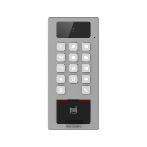 Biometrisches Lesegerät mit Tastatur für den Außenbereich, IP65 & IK09 mit Video-Türsprechanlage/Fingerabdruckfunktion, Karte, QR, Pin oder App HikConnect/Kamera 2 MP, kompatibel mit DVRs und NVRs