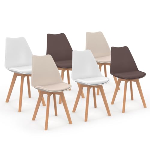 IDMarket - Lot de 6 chaises scandinaves SARA Mix Color Taupe, Beige et Blanc