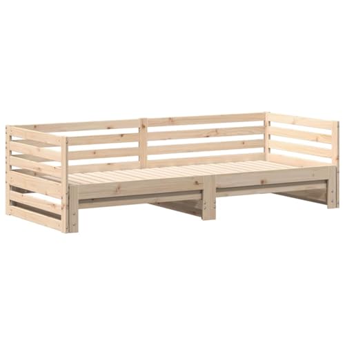 HFXHIJXQ Cama de madera de pino maciza, 203,5 x 164 x 58 cm, con cama nido de 80 x 200, somier, espacio de almacenamiento, aspecto rústico, sofá cama para salón, habitación de invitados, habitación