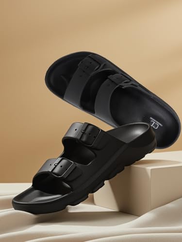 Image of Carlton London Men's Casual Thong Flip Flops with Striped Straps and Metallic Accent