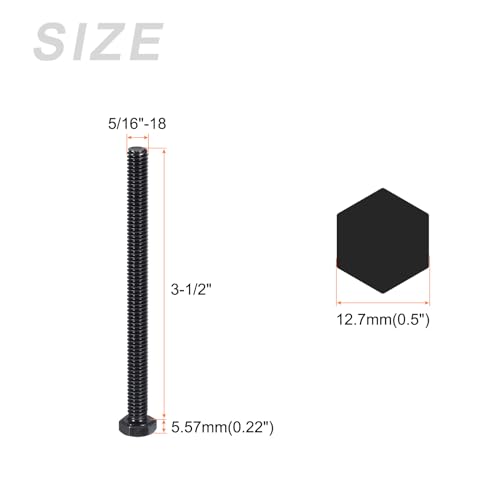 Image of METALLIXITY Hex Head Bolts (5 /16-18 x 3-1 /2 inch) 20Pcs, 304 Stainless Steel 18-8, Fully Threaded, External Hex Drive, Hex Head Screw Bolt, Black Oxide