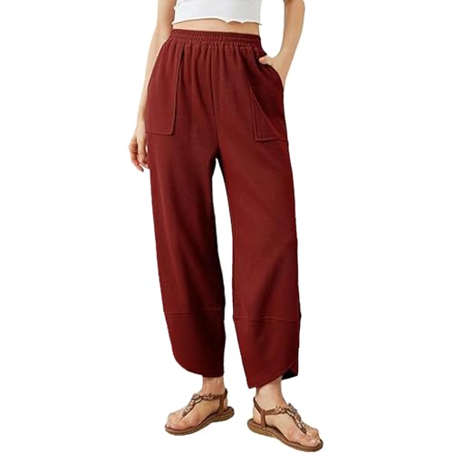 Pantalon large femme fluide et décontracté à taille élastique chic