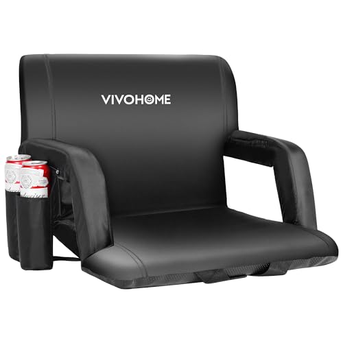 VIVOHOME Reclining Stadium Seat Chair with Backrest and Armrests, Portable Cushion for Bleachers, Set of 1