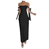 Casual Dress for Women, Boho Dress Women Maxi Black Club Dress Dresses Summer Off Shoulder Dress Formal Wedding Evening Dress Slim Maxi Dresses Ladies Sexy Tube Top Drop Bow Dress (S, Black)