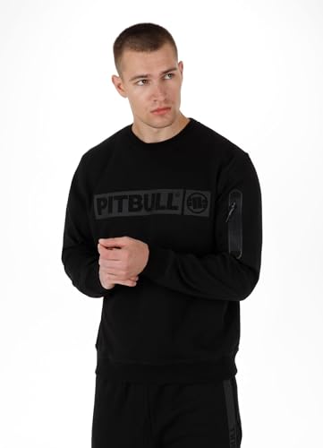 PITBULL - Bluza męska Beyer Crewneck, długi rękaw z bawełny i poliestru, sweter z okrągłym dekoltem, wysokiej jakości i wygodny, sportowy styl, czarny, XL