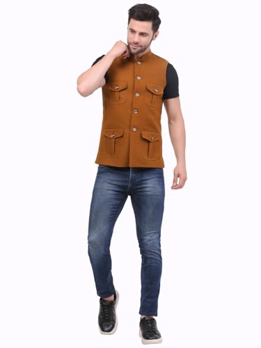 Image of FH Wearza Polywool tweed Solid multipocket Sleeveles Nehru Jacket For Men