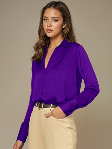 Image of Aahwan Women Satin Regular Fit Black Solid Button Up Drop Shoulder Officewear Casual Formal Long Sleeve Shirt