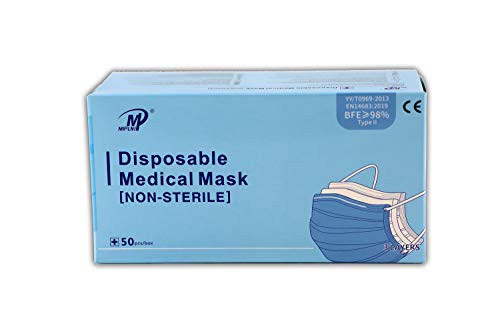 Disposable 3 Ply Face Mask 50 Pcs (Pack) Medical Grade Non Woven 3-PLY BFE 98%