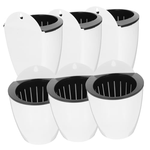 Yardwe 7pcs Self Watering Planter Pots Round Hanging Succulent Plant Container Automatic Water Absorption Wall Mounted Plastic Flowerpot for Home Gardening Office