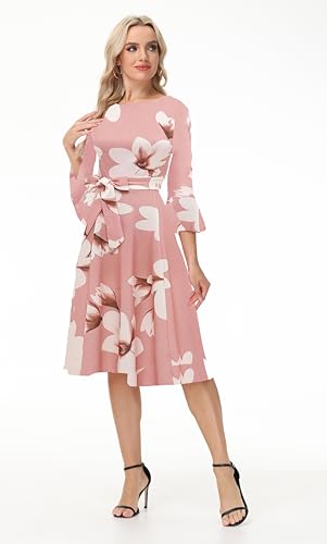 Image of Hostoyo Church Dress for Women Wedding Guest Cocktail Party Dresses Evening Prom Formal Modest Gowns Crew Neck Bell Sleeve