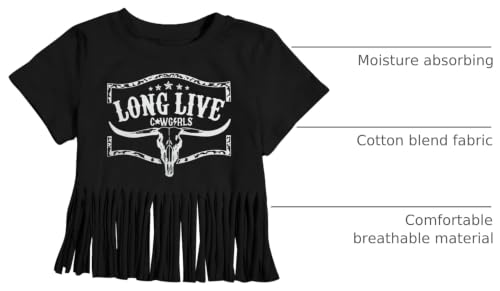 Image of Girls Western Shirt Cowgirls Embroidered Country Concert T Shirt Graphic Horseback Rider Tassel Fringe Tee Tops