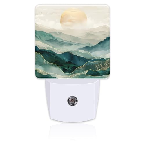 Image of Golden Mountains with Sun Night Light for Kids,Watercolor Sunrise Mountain Night Light Plug in with Dusk to Dawn Sensor,0.5w Energy Saving Nightlight for Hallway Stairway Kitchen Bedroom