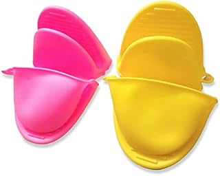 WHALESALE 4 pcs Mini Oven Gloves Silicone Potholder Pinch Cover Pot Grip Set 2 Pairs Yellow and Pink