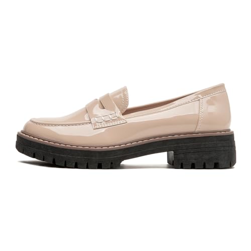 Image of Womens Loafers Comfortable Platform Penny Loafer Chunky Heel Business Casual Dress Shoes Fashion Patent Leather Women's Loafers & Slip-ons