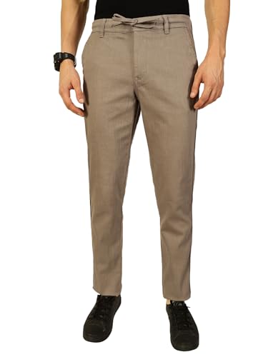 Image of Thomas Scott Men's | Solid | Light Weight | Breathable Fabric | Elasticated Waist | Mid Rise | Regular Fit | Cotton Blend | Button with Drawstring | Chino Trouser | Pants