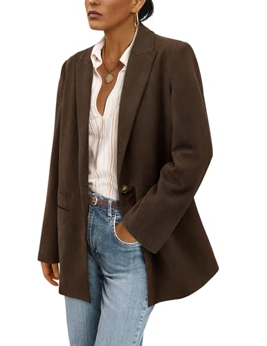 PRETTYGARDEN Women's Winter Corduroy Blazers Jackets Dressy Casual Ribbed Long Sleeve Lapel Fashion Work Business Outerwear (Coffee,Large)