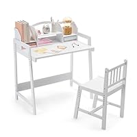 UNICOO Height Adjustable Bamboo Kids Desk and Chair Set - Ergonomic Kid Desk and Chair Set for Study, Writing, and Homework - Durable and Eco-Friendly Kids' Desks for Home and School (White 01)