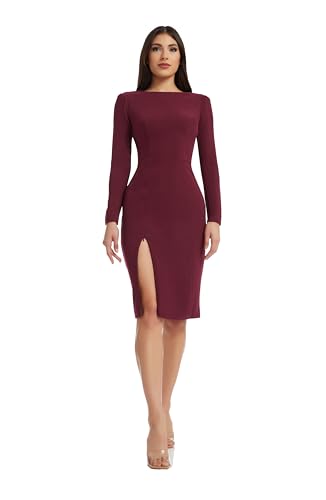 Dress the Population Women's Nadia Crepe, Midi, Bodycon, Sweetheart Neck  Dress, Burgundy, XX-Small at Amazon Women's Clothing store
