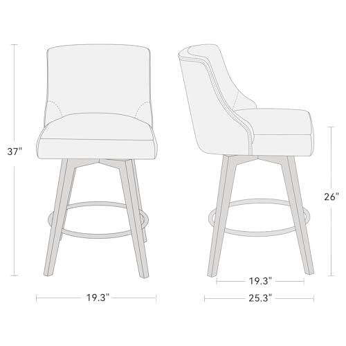 Image of 26 inch Counter Height Swivel Bar Stools, Set of 2, Charcoal Grey