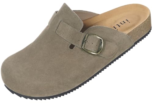 Intini Mules pour Hommes Chaussons Sabots Cuir Fermé avec Semelle Chaussures de Jardin Pantoufles et Confortable Marron foncé 47