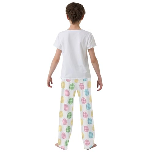 Easter Eggs Colorful Plaid Boys Long Pants Soft Trousers Elastic Waist Kids Lounge Bottoms with Pockets S-XL3