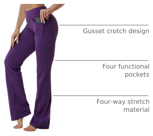 Image of BUBBLELIME 29 inch /31 inch /33 inch /35 inch /37 inch Women High Waist Bootlegs Yoga Pants Tummy Control Bootcut Workout Flared Out Pockets