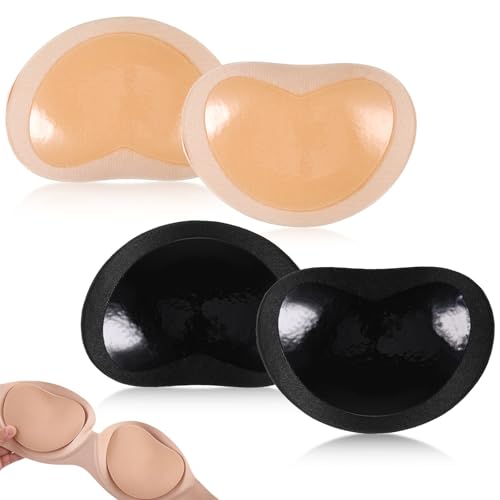 wlertcop Bra Inserts, Sticky Bra Inserts, Breathable Self-Adhesive Push-Up for Bikini, Swimsuit, and Sports Bras Black 2 Pairs