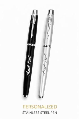 Image of Personalized Name Engraved Ball Pen | Stainless Steel Premium Black Pen | Custom Name Pen for Gift,Corporate Gift | Smooth Writing Refillable Ballpoint Pen for Men Women (Silver [Blue Ink])