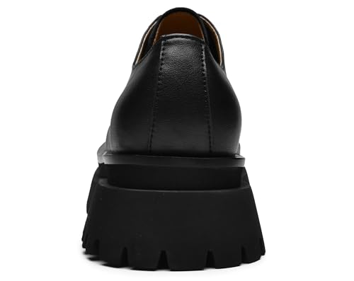 JIONS Mens Black Leather Derby Shoes Non-Slip 2.36" Thick-Soled Big Round-Toed Lace-up Platform Dress Business Oxfords4