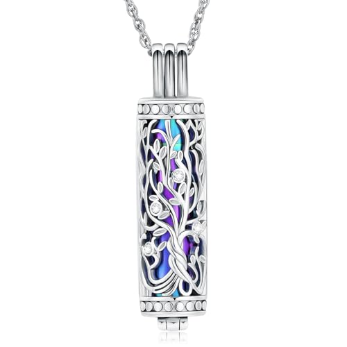 shajwo Cylinder Cremation Jewelry Tree of Life Urn Ashes Necklace for Women Men Vial Cremation Ash Pendant Loved One Memorial Jewelry