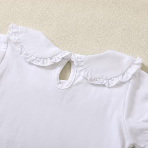 Image of Magic Park 12M-14Y Toddler Short Sleeve T-Shirt Girls Ruffle Blouse Kids Solid Color Tee Casual Tops Holiday Clothes