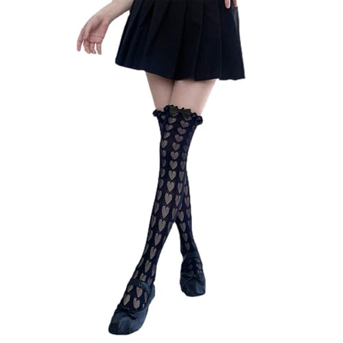 Image of Thigh High Stockings with Bow, Santa Accessory Y2K Fishnet Socks with Lace Brim Lingerie Tights for Women