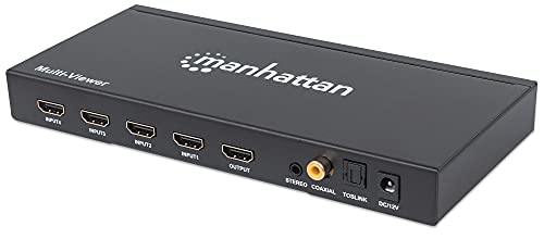 Manhattan 207881 1080p 4-Port HDMI Multiviewer Switch, Switch with Four Inputs on One Display, Video Bandwidth Amplifier, IR Remote Control, Black