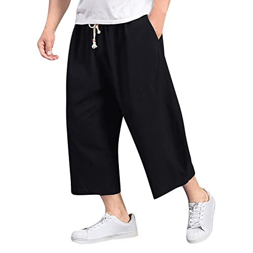 3 4 Hose Herren Atmungsaktiv Cargo Caprihose Kurze Hosen Regulär Fit Bermuda 7/8 Sporthose Leicht Capri Kurz Herren-Shorts Cargohose Laufhose,Schwarz,4XL