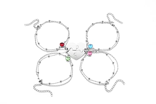 Jovivi Personalized Custom Matching Heart Puzzle Piece Friendship Bracelet Set of 2/3/4 Pcs for Family Sisters Best Friends Custom Name Stainless Steel BBF Jewelry Anklet Bracelet Engraved Love Bracelets for Women2