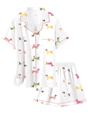 Image of Girls & Womens Satin Pajamas Set, Silk Button-Down Sleepwear 2 Piece Nightwear, 3 Years - Women XXL