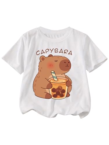 Girl's Capybara Graphic Tees Short Sleeve Crew Neck Cute T Shirts