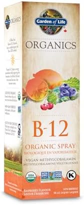 Garden of Life Organics Vitamin B-12 Spray, Raspberry Flavour | Supports The Immune System, Energy, Metabolism, and Healthy Blood Cells | Whole Food Ingredients, Non-GMO, Gluten-Free, Vegan, Kosher