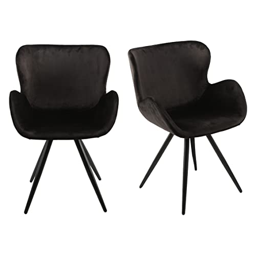 Meubletmoi Juego de 2 sillas de terciopelo negro y patas de metal negro - Sillón de diseño escandinavo - Lotus Cover