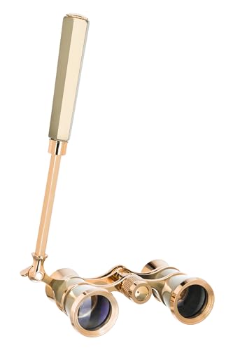 Levenhuk Broadway 325E 3x25 Kompaktes Leichtes Elegantes Opernglas – Vintage Lorgnette Theater Fernglas mit Verstellbarem Teleskopgriff, Gold