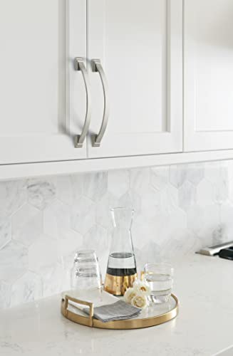 Image of Amerock | Cabinet Pull | Satin Nickel | 6-5 /16 inch (160 mm) Center to Center | Candler | 1 Pack | Drawer Pull | Drawer Handle | Cabinet Hardware